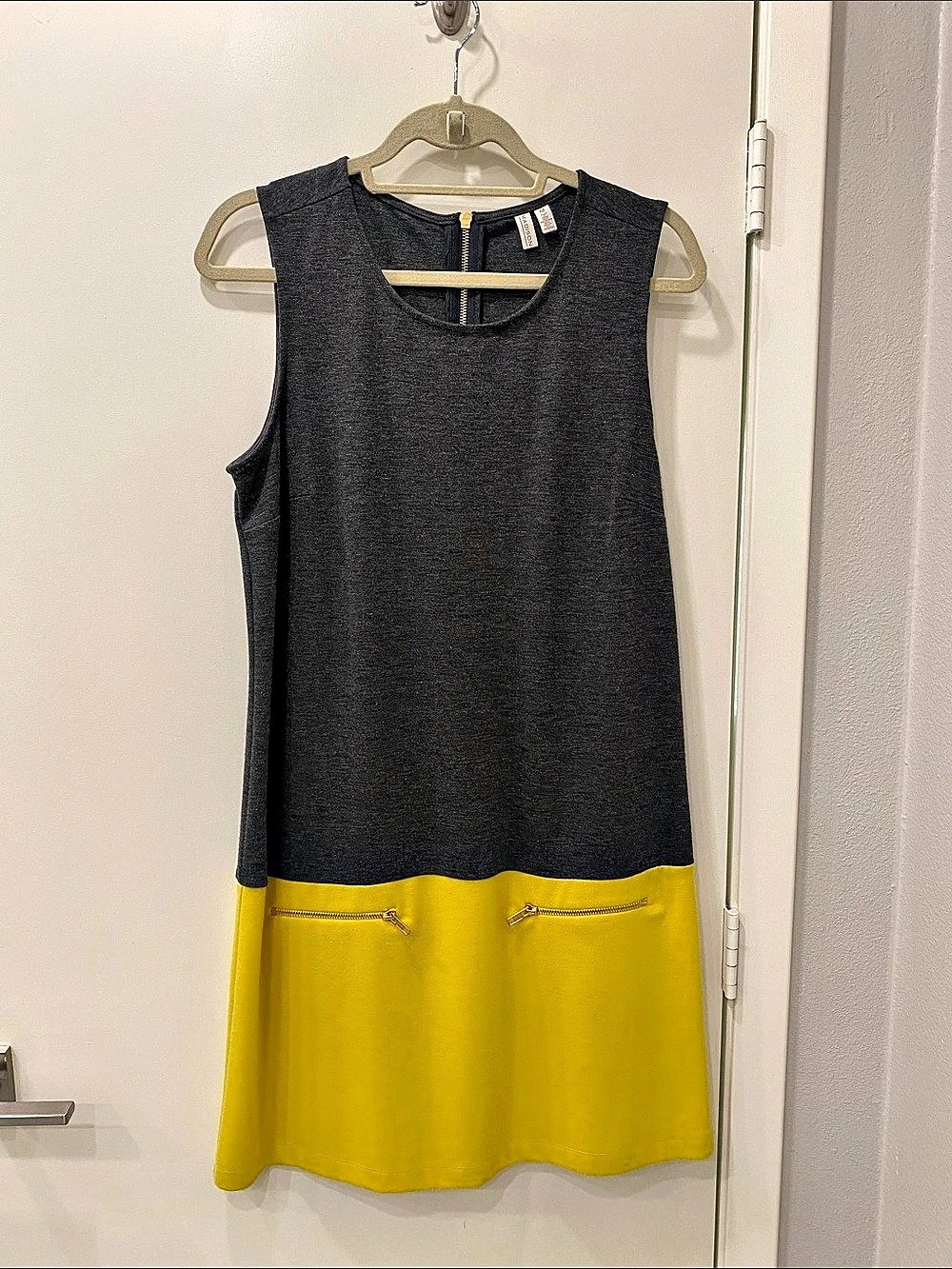 Madison Color Block Dress in Gray & Yellow